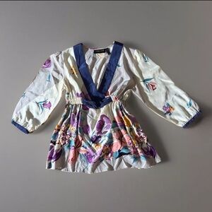 YUMI KIM XS Silk Blouse Floral V Neck